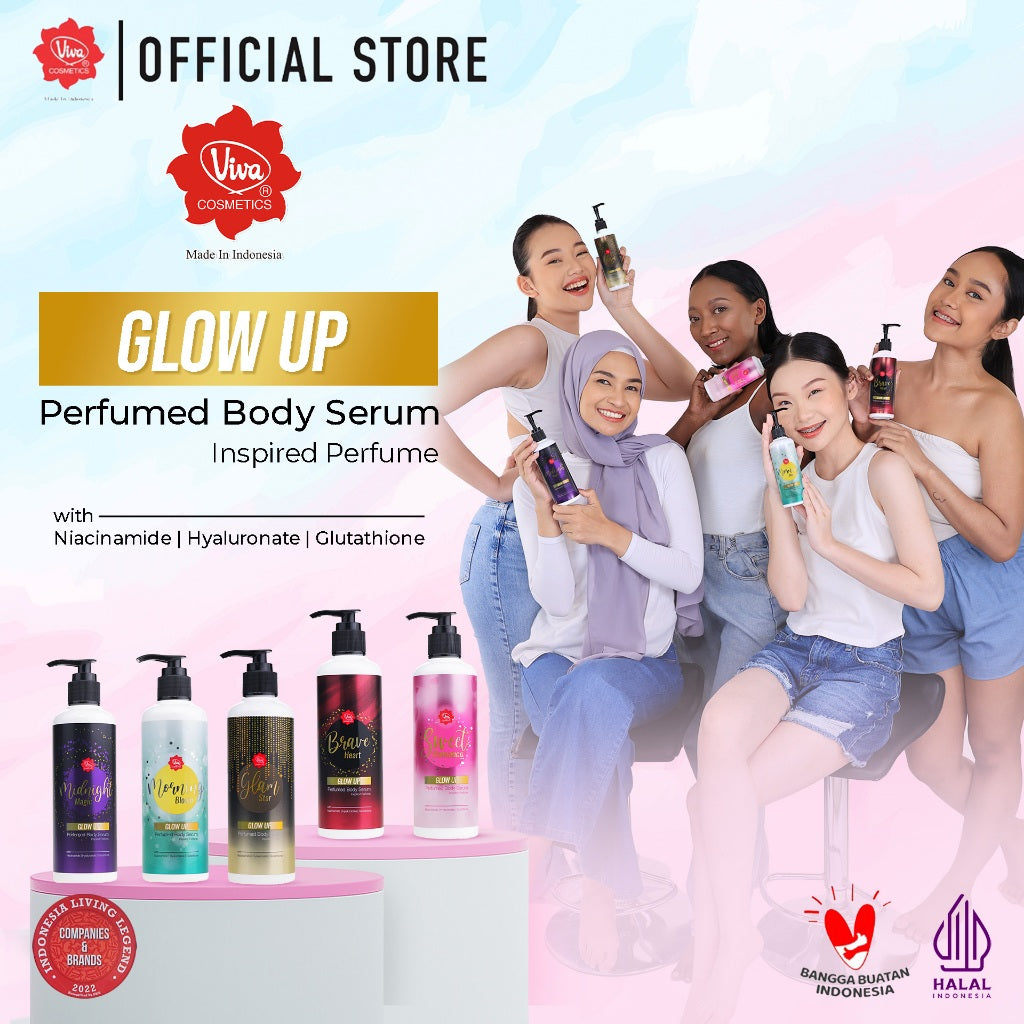 Viva Instant BRIGHTENING & GLOWING Perfumed Body Serum with SODIUM HYALURONATE (HA), NIACINAMIDE & Glutathione- tersedia 5 varian (230ml)
