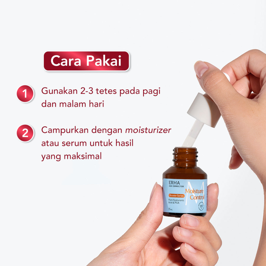 ERHA Age Corrector Moisture Control Booster 15ml Pure Hyaluronic Acid & PGA  - Booster Hidrasi Anti Aging | Melembabkan Lebih Dalam | Mengurangi Garis Halus | Mencerahkan | Anti Penuaan