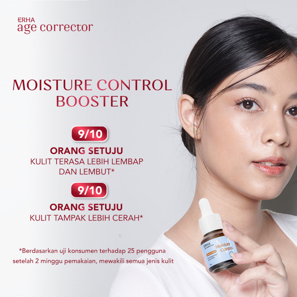 ERHA Age Corrector Moisture Control Booster 15ml Pure Hyaluronic Acid & PGA  - Booster Hidrasi Anti Aging | Melembabkan Lebih Dalam | Mengurangi Garis Halus | Mencerahkan | Anti Penuaan