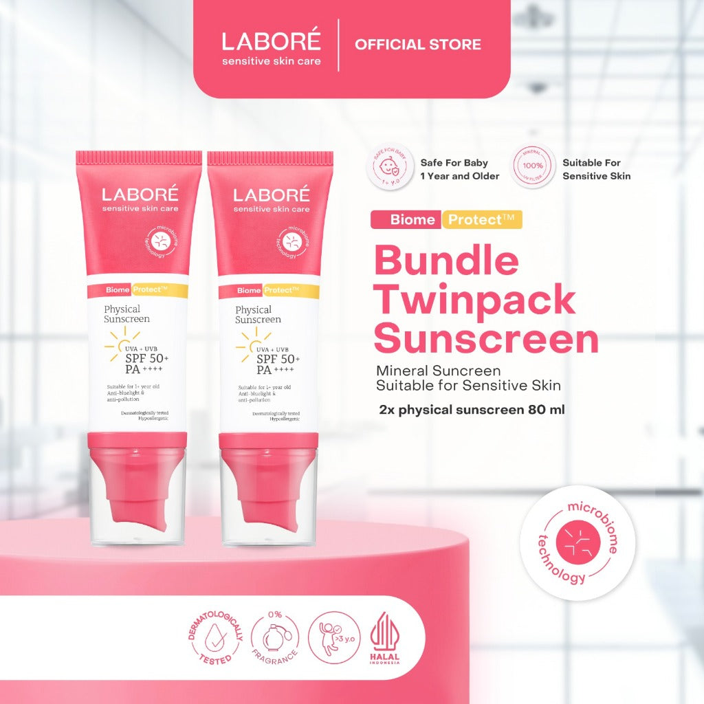 [TWINPACK] LABORÉ Sensitive Skin Care BiomeProtect Physical Sunscreen SPF 50+ PA++++ 80 ml 2 pcs- Mineral Sunscreen Wajah Non-Comedogenic untuk Perlindungan dari Sinar UVA dan UVB