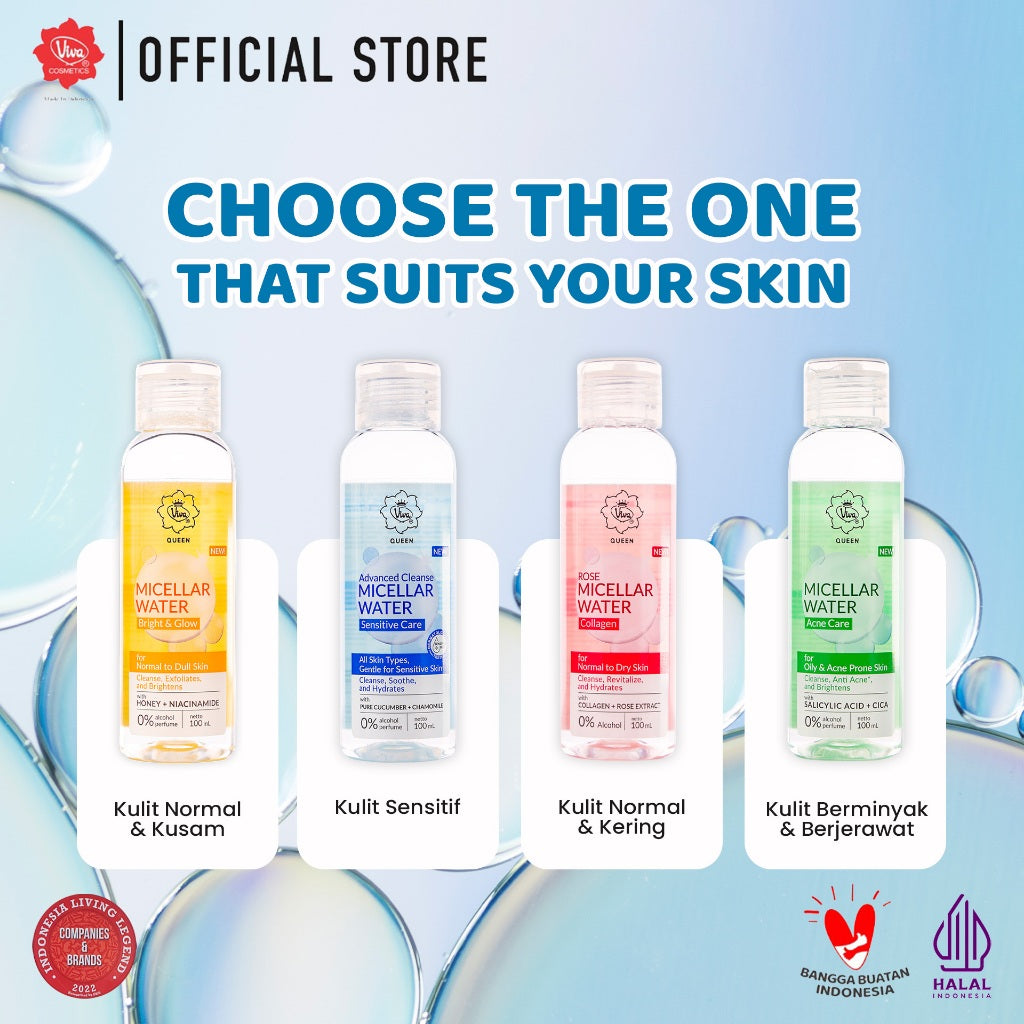 Viva Queen Micellar Rose Water with ROSE EXTRACT, COLLAGEN, NO PERFUME & ALCOHOL FREE - Daily Cleanser & Make Up Remover - 100ml