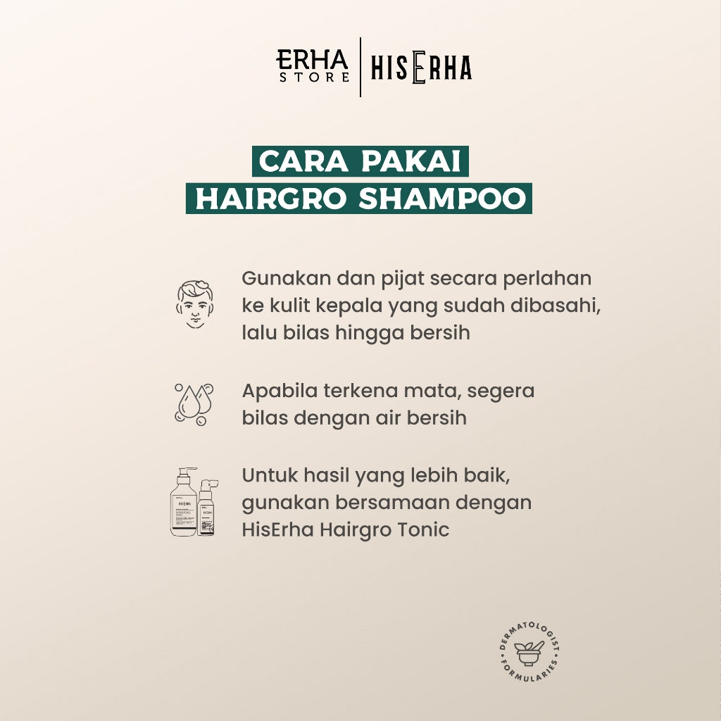 HIS ERHA Hairgro Shampoo 270 ml - Shampoo Perawatan Rambut Rontok, Merawat Kebotakan, Rambut Lebih Tebal/Lebat Khusus Pria, Wangi Maskulin