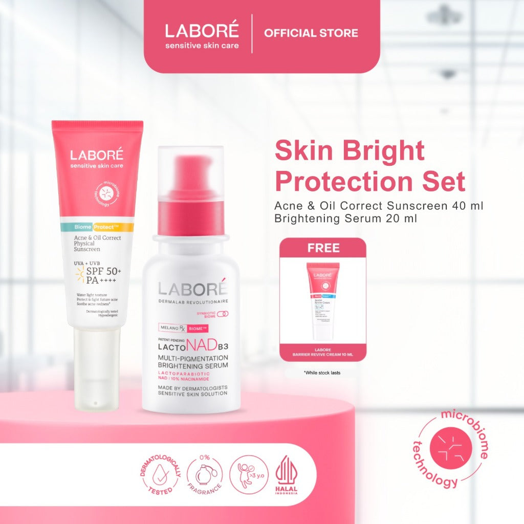 Labore Skin Bright Protection Set -   Multi-Pigmentation Brightening Serum 20 ml |   Physical Sunscreen 30 ml - Serum Brightening Mencerahkan Mengatasi Multi Pigmentasi Bekas Jerawat Sunscreen Kulit Normal dan Berjerawat Skincare Best Seller