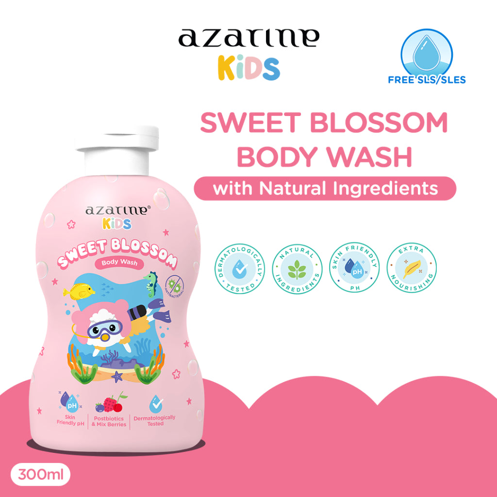 Azarine Kids Sweet Blossom Body Wash 300ml Sabun Bayi Kids SLS FREE with Natural Ingredients untuk kulit sensitif all skin types