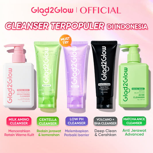 Glad2Glow Facial Cleanser Series-Facial Wash Low PH Gel Centella Mencerahkan Pencerah Wajah Anti Jerawat Penuaan Hilangkan Flek & Tenangkan face wash Pembersih Wajah Membersihkan kotoran dan minyak Menjaga pelindung kulit Mengobati g2glow official store