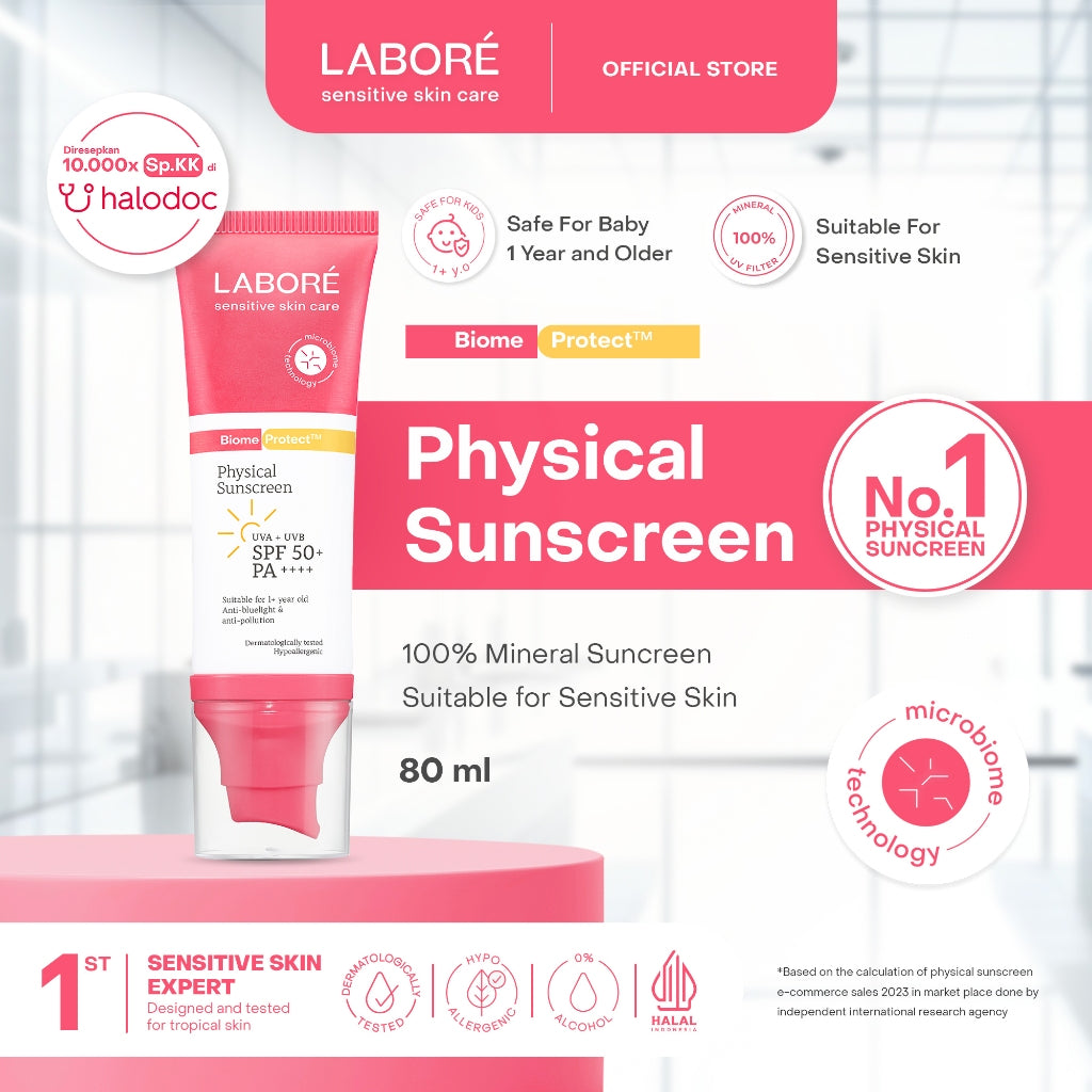 [B1G4] LABORÉ Sensitive Skin Care BiomeProtect Physical Sunscreen SPF 50+ PA++++ 80 ml - Sunscreen - Tabir Surya - Melindungi dari Sinar UVA UVB - Cocok untuk Kulit Normal dan Sensitif - Melembabkan - Skincare Best Seller