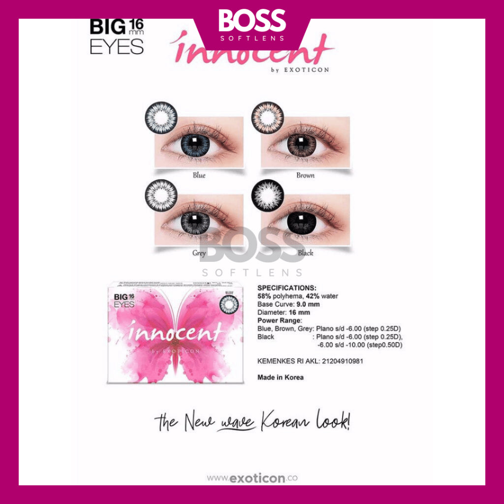 SOFTLENS INNOCENT 16 MM BY EXOTICON FREE LENSCASE / SOFLEN / SOFLENS / SOFTLEN / INOSEN / INOCENT / BIG EYES / BOSSEXO / 1