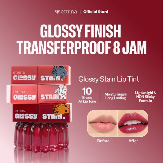 [SPECIAL 11.11] Emina Glossy Stain x Muzik Tiger 3 g - Melty Gel Lip Tint Glossy Finish, Tahan Lama dan Melembabkan
