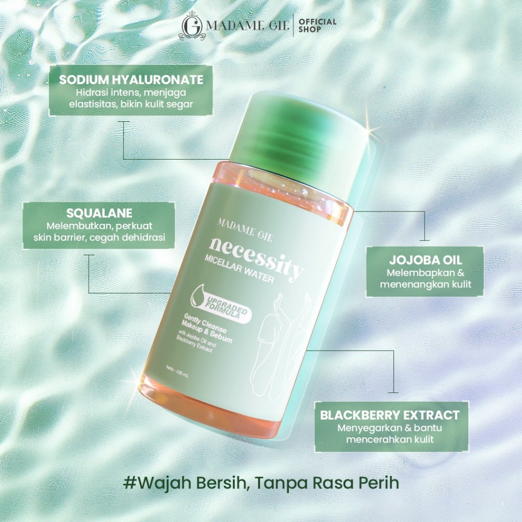 2X Madame Gie Nescessity Gentle Wash Micellar Water 01 100ml – Pembersih Wajah Makeup Remover Travel Size & All Skin Type | Mengurangi Minyak Berlebih tanpa rasa perih
