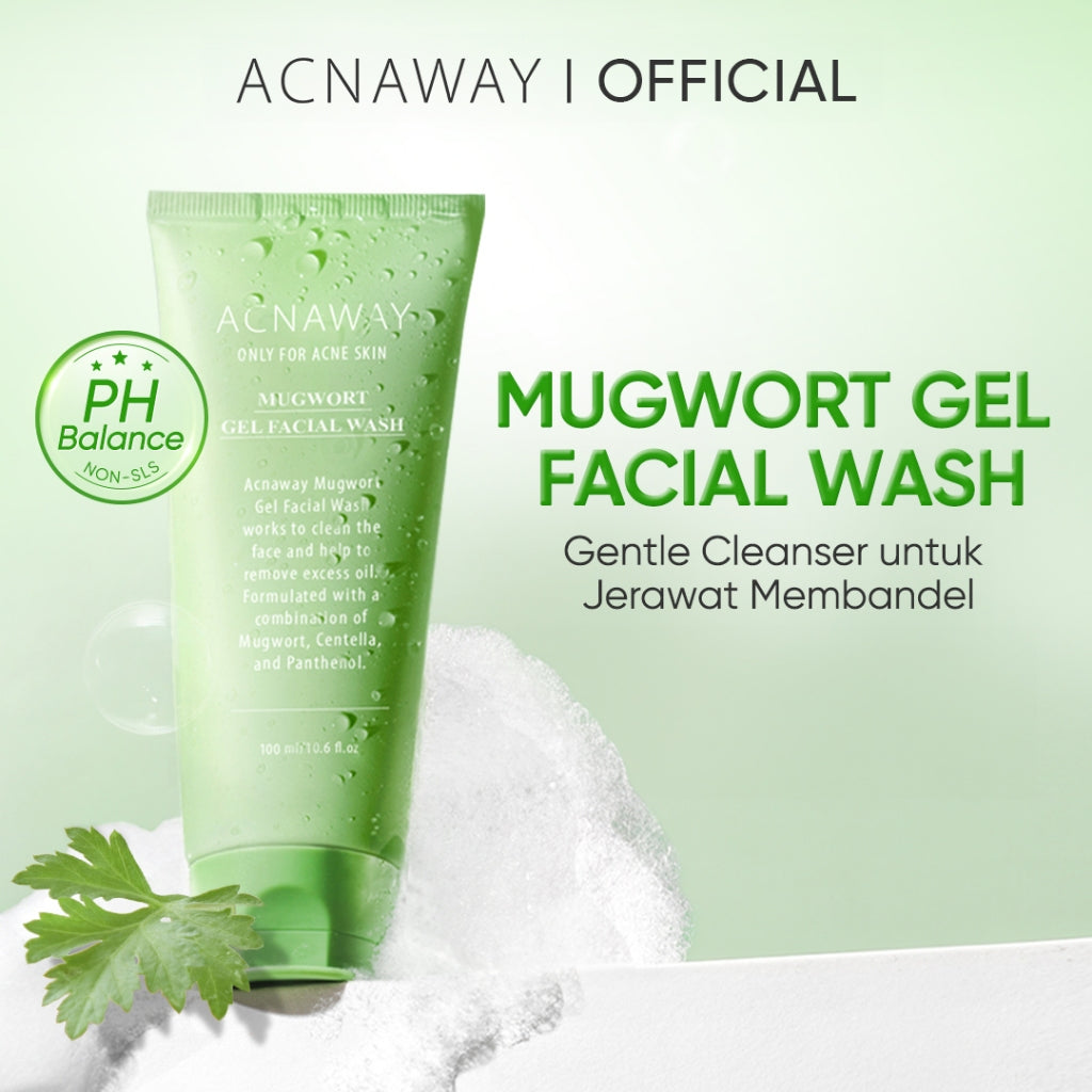 ACNAWAY Mugwort Gel Facial Wash - Acne Friendly Gentle Cleanser Sabun Cuci Muka Untuk Kulit Berjerawat Sensitif Wajah Bersih Tidak Kering Face Wash Sabun Muka Oil Control Fungal Acne Safe Skincare Daily Cleanser All Skin Type Facewash Pembersih Wajah