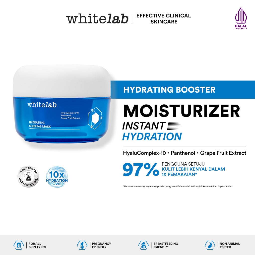 Whitelab Hydrating Sleeping Mask - Pelembap Malam untuk Kulit Lembap, Kenyal, Terhidrasi Maksimal dengan Hyaluronic, Panthenol & Grape Fruit Extract [BPOM]