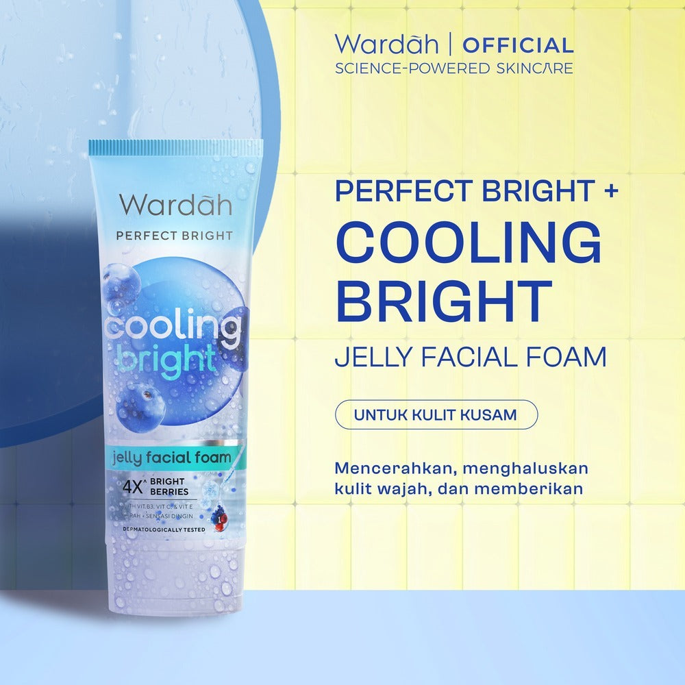 WARDAH Perfect Bright Cooling Bright Jelly Facial Foam 100 ml - Facial Wash untuk Semua Jenis Kulit - Sabun Cuci Muka dengan Sensasi Dingin untuk Mencerahkan dan Membantu Meratakan Warna - Kulit Bersih, Cerah, & Fresh - Skincare