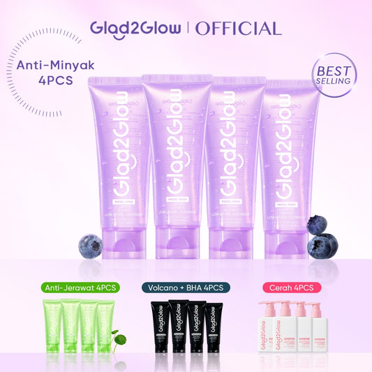 [Hemat 4PCS]Glad2Glow Facial Cleanser Series-Low PH Gel Centella Mencerahkan Pencerah Wajah Anti Jerawat Penuaan Hilangkan Flek & Tenangkan face wash Pembersih Wajah Membersihkan kotoran dan minyak Menjaga pelindung kulit Mengobati g2glow official store