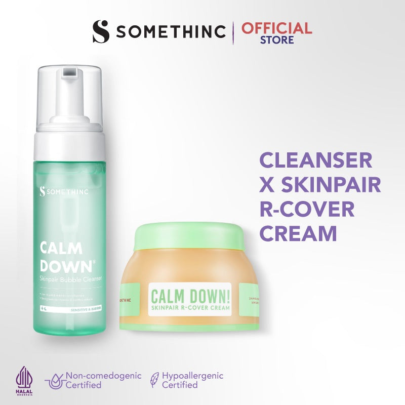 SOMETHINC [2 PCS] Paket Calm Down Series Skinpair R-Cover Cream Moisturizer | Pelembap Muka untuk Kulit Sensitif, Kemerahan, Kulit Normal. Meredakan Kemerahan & Memperkuat Skin Barrier | Sabun Cuci Muka untuk Kulit Sensitif & Iritasi. Meredakan Kemerahan,