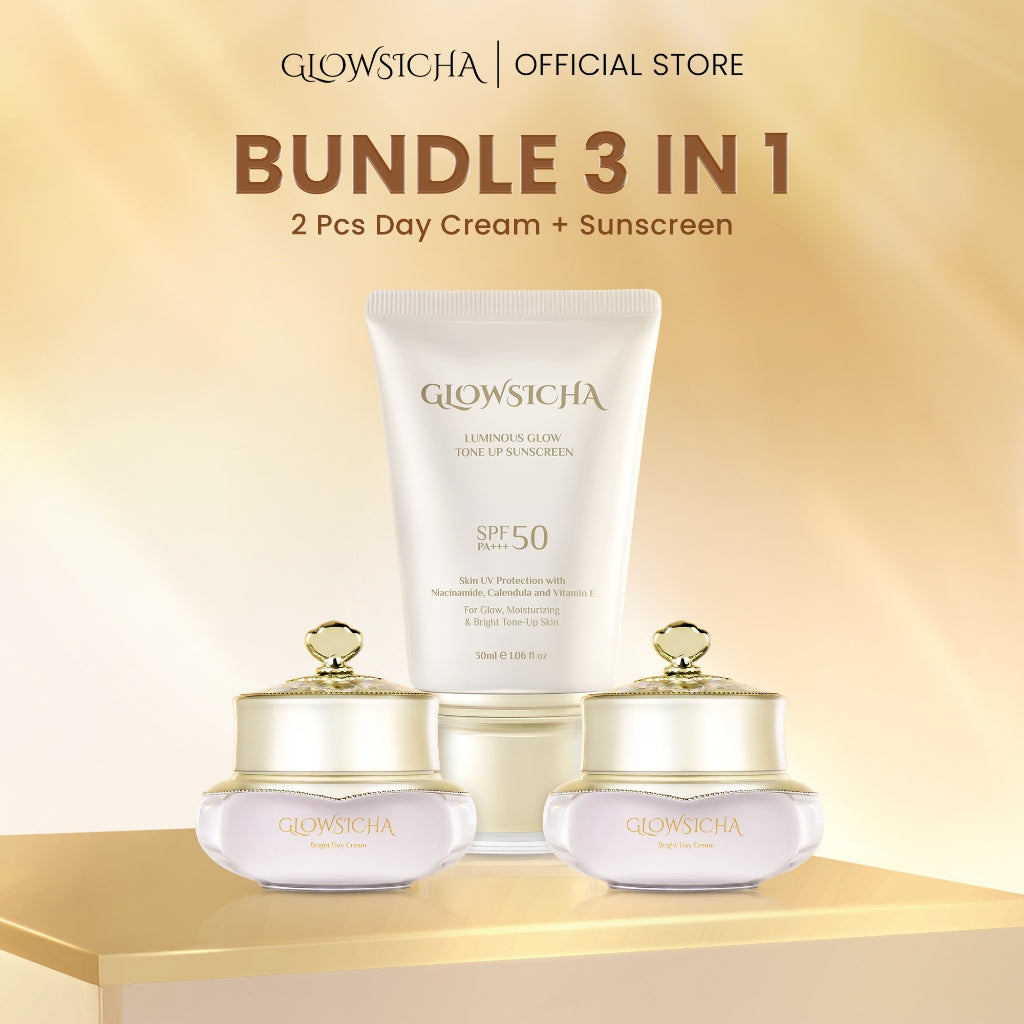 Glowsicha Bundle 3pcs Day Cream - Krim Siang Cerah Glowing Niacinamide Pearl Extract Skincare Harian Mencerahkan Krim Wajah Pagi Instan Cerah Lembut Halus Melembabkan Anti Kusam Krim Siang Harian BPOM Moisturizer Lengkap