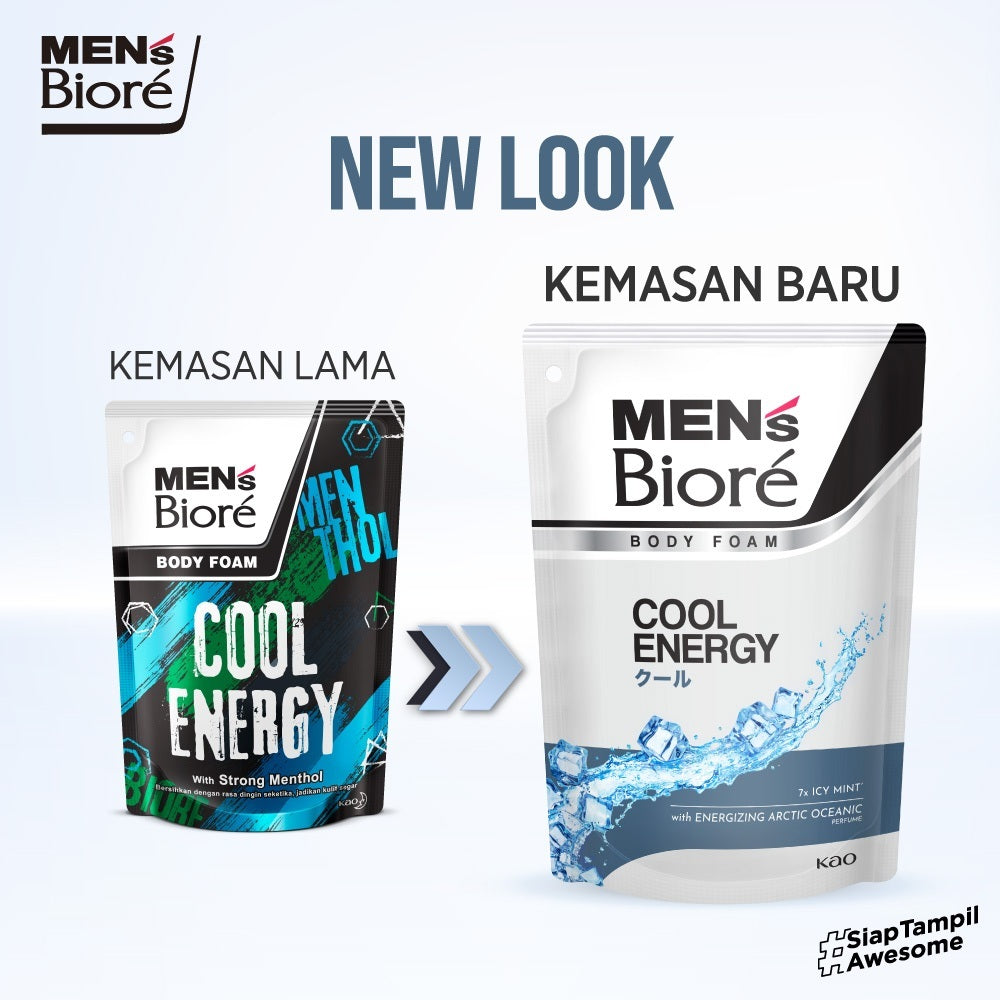 Men's Biore Sabun Mandi Cair Untuk Pria Cool Energy Strong Menthol Botol 250 ml + Refill 400 ml - Sabun Cair Body Wash