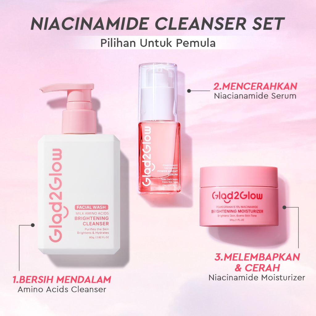 [Cocok Untuk Pemula] Glad2Glow Cerah Glowing Bundle 4in1-Brightening Moisturizer+Serum+Cleanser+toner+Peeling solution+Retinol 10%Niacinamide skincare paket pembersih perawatan kulit mencerahkan warna kulit pelembab wajah all in 1g2glow official store