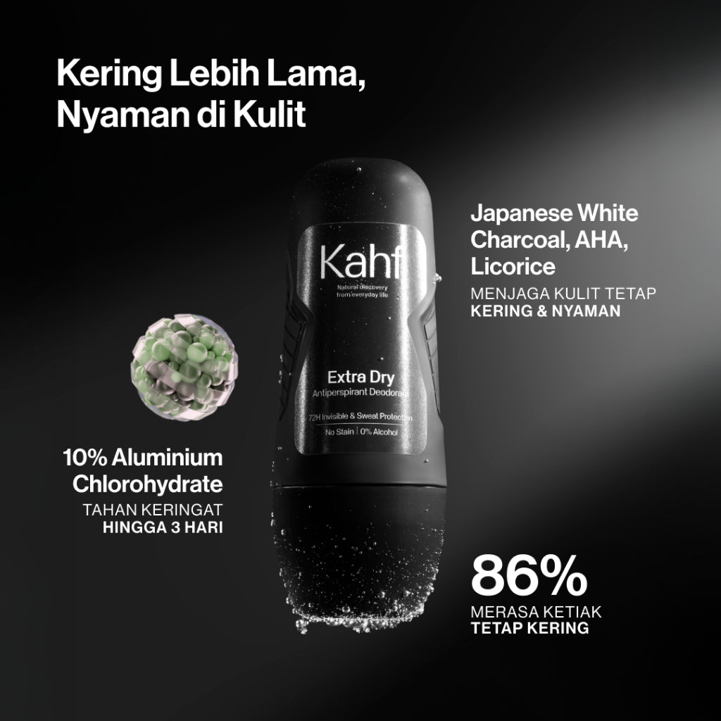 Kahf Deodorant Roll On Antiperspirant 45 ml - Deodoran Deo Pria Anti Iritasi, Bebas Bau, Tahan Keringat, Wangi Seharian - Suitable for Daily Use