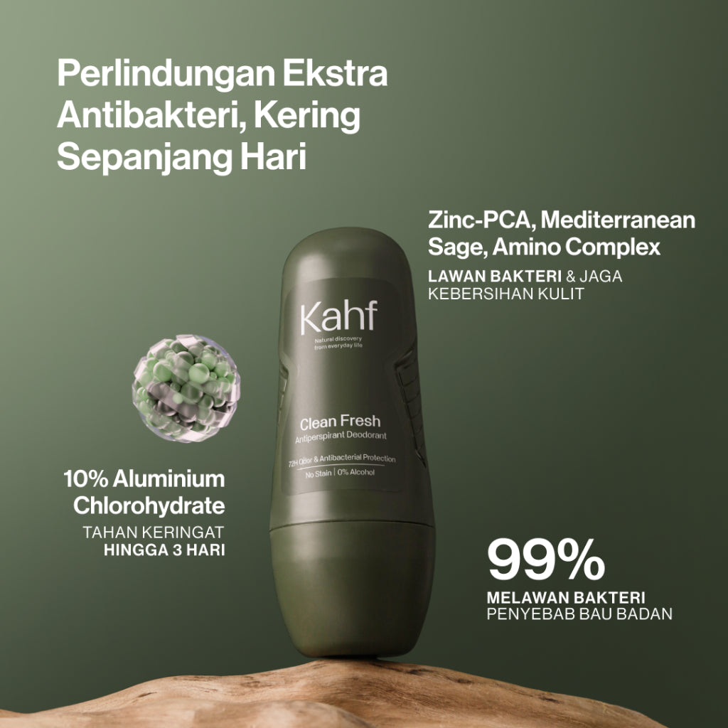 Kahf Deodorant Roll On Antiperspirant 45 ml - Deodoran Deo Pria Anti Iritasi, Bebas Bau, Tahan Keringat, Wangi Seharian - Suitable for Daily Use