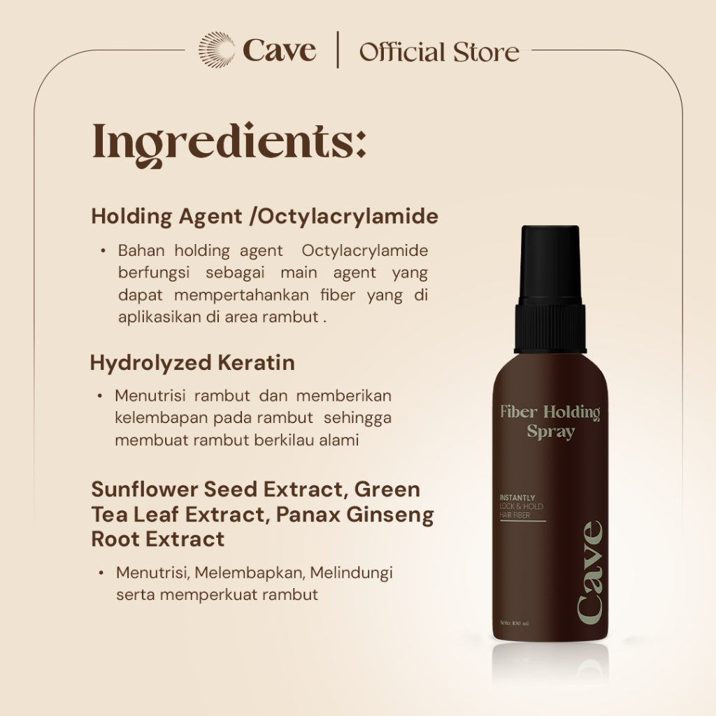 Cave Paket Hair Fiber 25 Gram & Fiber Holding Spray - Serbuk Penebal dan Pelebat Rambut Tipis Instan Penutup Kebotakan Tahan Lama