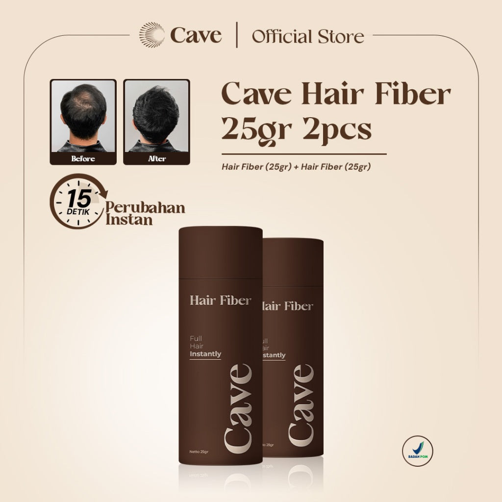Cave Paket Hair Fiber 25 Gram & Fiber Holding Spray - Serbuk Penebal dan Pelebat Rambut Tipis Instan Penutup Kebotakan Tahan Lama
