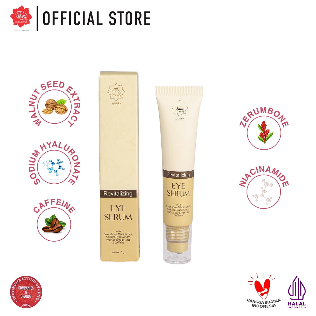 Viva Queen Revitalizing Eye Serum with NIACINAMIDE, Sodium Hyaluronate (HA), Zerumbone, Caffeine & Walnut Seed Extract - 15gr