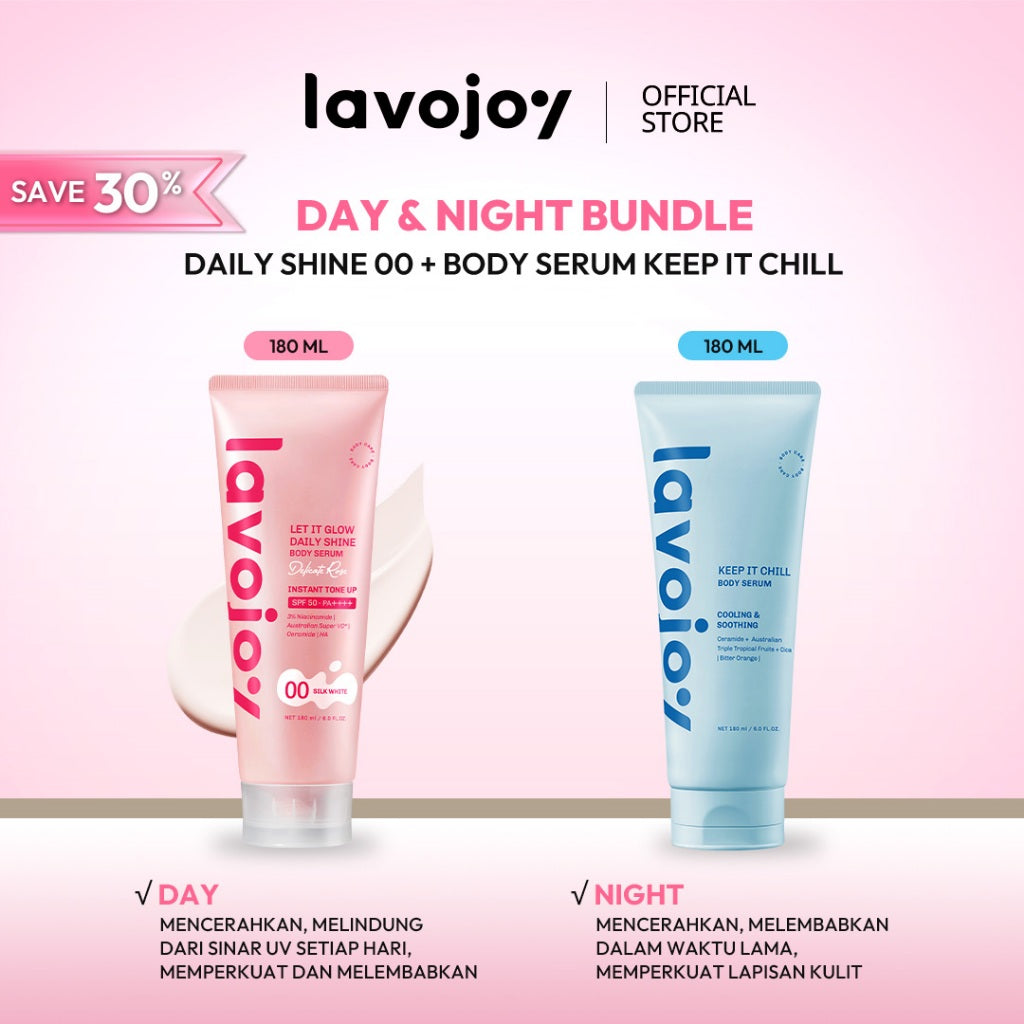 [BUNDLE DAY&NIGHT] Lavojoy Let It Glow Daily Shine Body Serum Instant Tone Up Delicate Rose with SPF 50 PA++++ & Body Serum Skin Brightening | Mencerahkan dan Melembabkan kulit |  Body Serum Siang dan Malam
