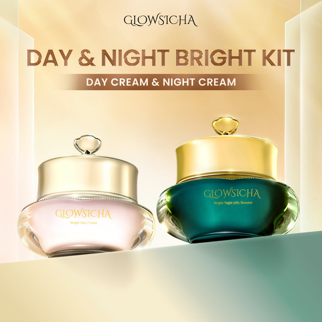 Glowsicha Bundle 2in1 Bright Day Cream Night Cream Jelly Booster - Paket Lengkap Krim Mencerahkan Wajah Siang dan Malam Dengan Niacinamide tone up cerah moisturizer Pelembab Bercahaya brightening wajah cream whitening skincare glowing Membantu moist