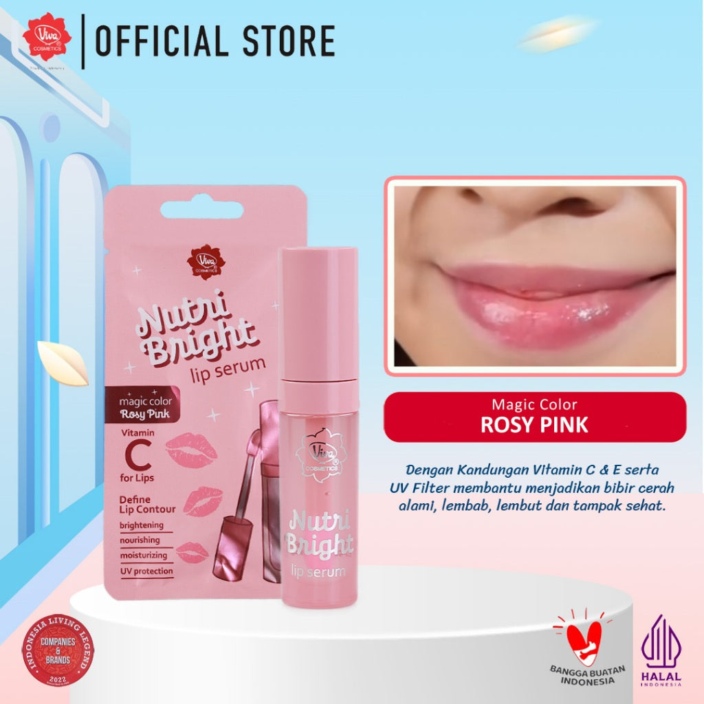 Viva Nutri Bright Lip Serum (BRIGHTENING, NOURISHING, MOISTURIZING, UV PROTECTION) with AVOCADO OIL, VITAMIN C & E - Tersedia 3 Pilihan Warna
