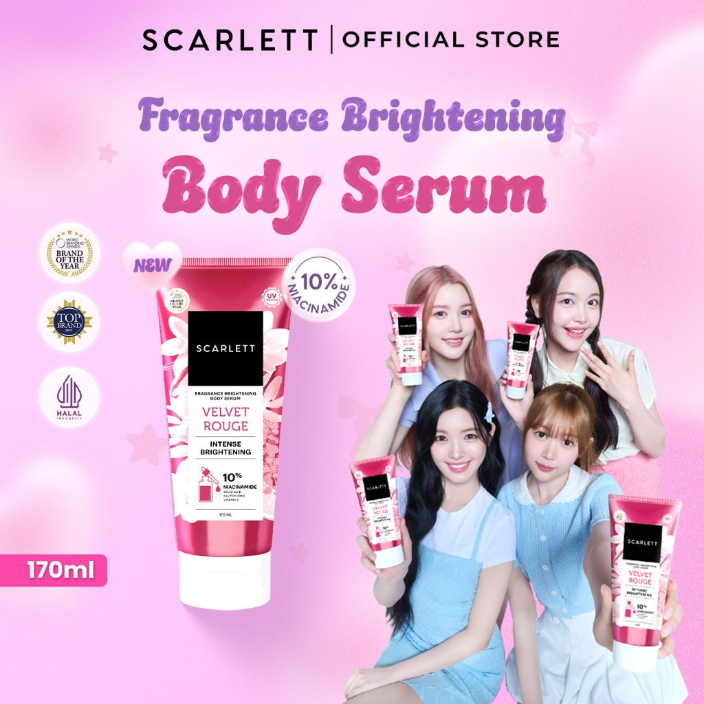 SCARLETT 10% NIACINAMIDE Fragrance Brightening Body Serum 170ml - Velvet Rouge & Purple Kiss | Intence Mencerahkan Melembabkan Meratakan Warna Kulit, Kulit Cerah Lembab Sehat dan Wangi Mewah Seharian | Solusi untuk Kulit Belang