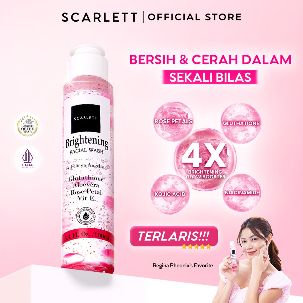 SCARLETT BUNDLE Brightening Facial Wash + Brightly Serum Sabun Cuci Muka Membantu Mencerahkan & Serum Membersihkan dan Mencerahkan Wajah dengan Niacinamide dan Kojic Acid