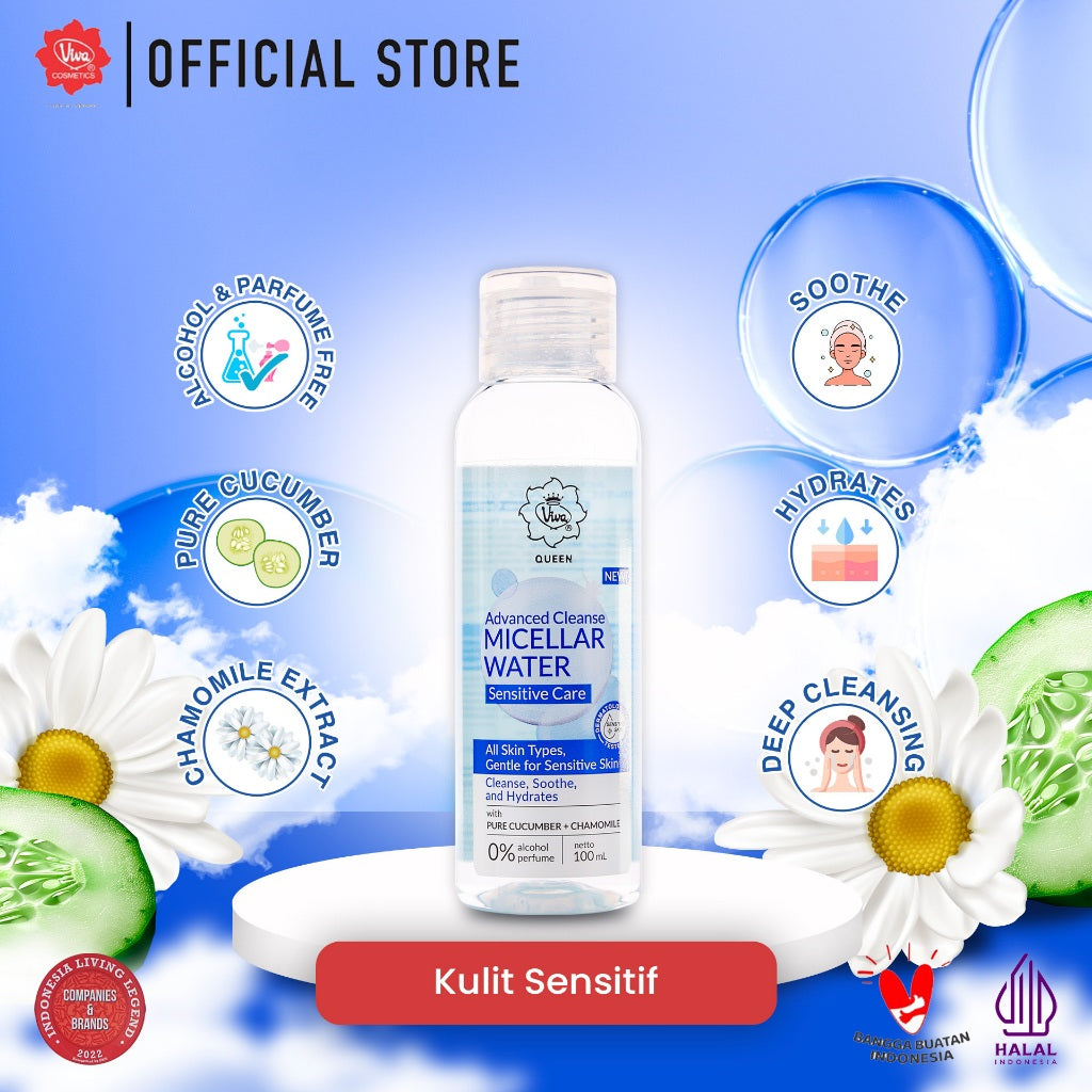 Viva Queen Advanced Cleanse Micellar Water with Pure Cucumber & Chamomile (NO ALCOHOL & NO PARFUME) - 100ml