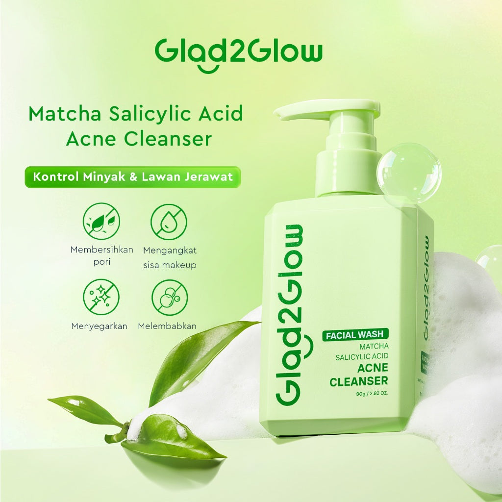 [New]Glad2Glow Matcha Salicylic Acid Acne Facial Cleanser 80ml Anti Jerawat Kontrol Minyak Face Wash Oily Acne Prone Skin Friendly sabun cuci muka g2g