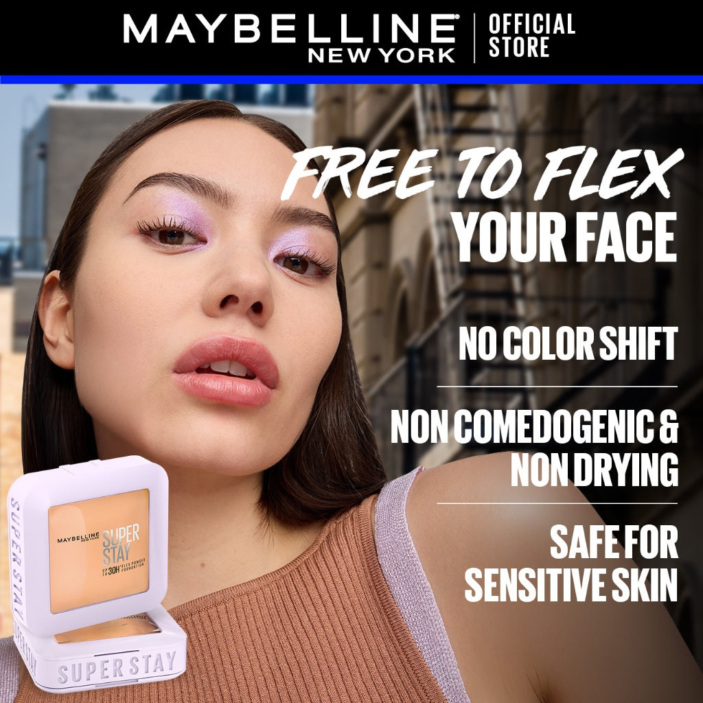 [BARU!] MAYBELLINE OFFICIAL Superstay Flex Powder 30H Longwear Powder Foundation Two-Way Cake Oil Control Transferproof Waterproof Full Coverage Setting Matte Makeup