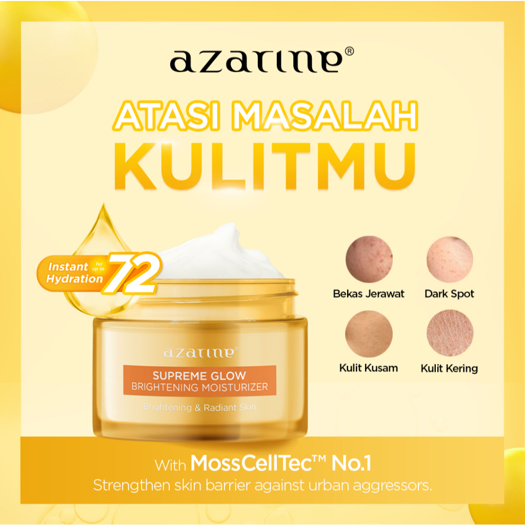 [BUY 5 GET 10] Azarine Bright & Glow Booster [5 PCS] Brightening Glow Face Wash Sabun Cuci Muka Mencerahkan Kulit + Toner Multi Acids untuk kulit Kusam + Supreme Glow Pelembab Wajah+Brightening C-Glow Serum + Invisipore Primer Sunscreen SPF 50 PA++++