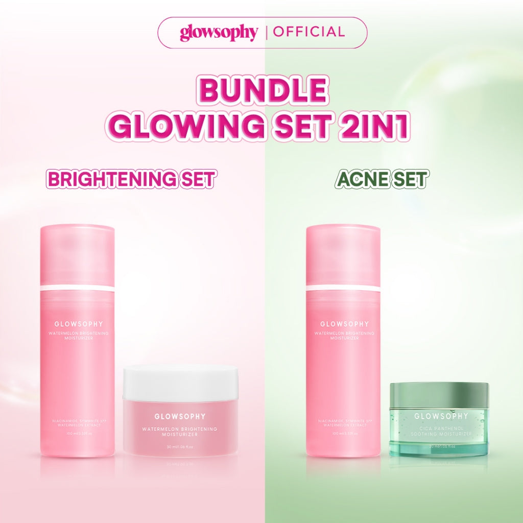 Glowsophy Bundle 2in1 Glowing Set Moisturizer 100ml + Moisturizer 30ml Pelembab Wajah Ringan Mencerahkan Kulit dan Meratakan Warna Kulit Paket Skincare Lengkap