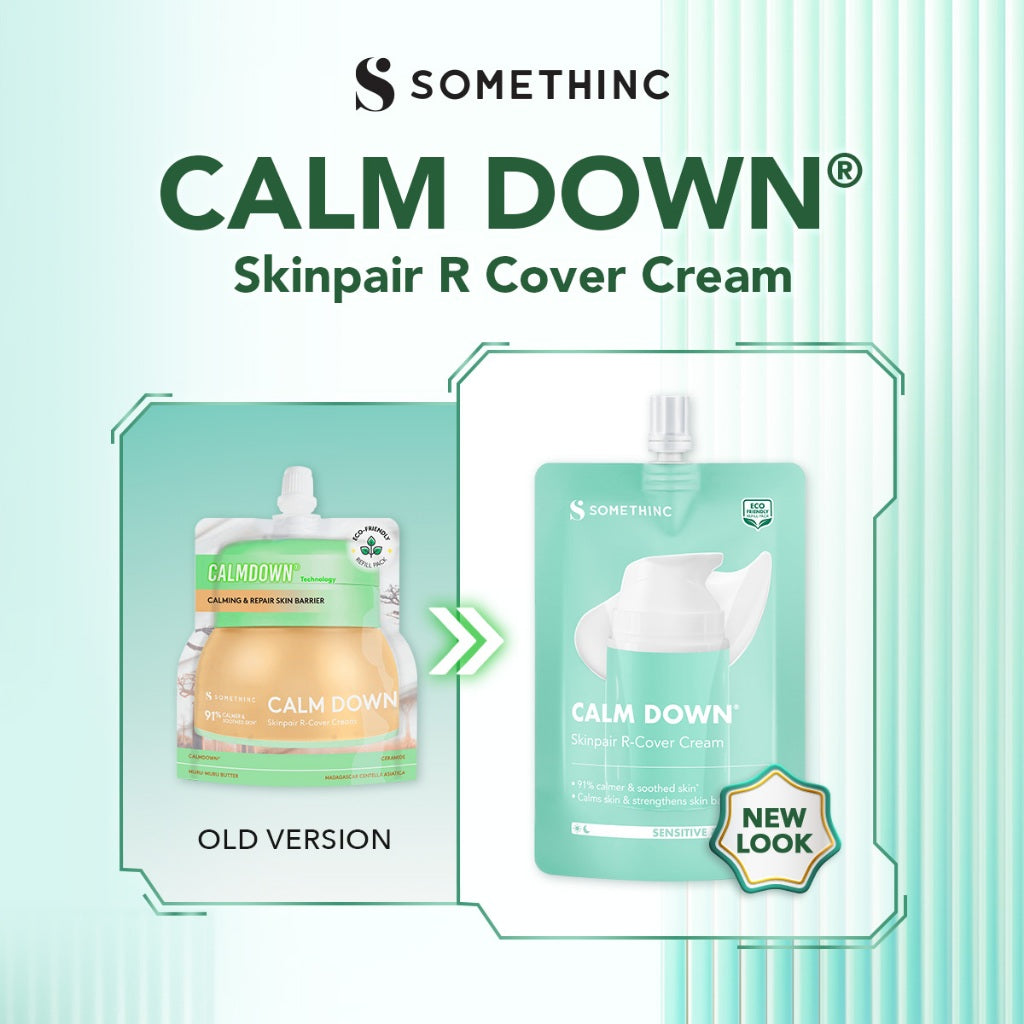 [BUNDLE HEMAT] SOMETHINC [2 PCS] Calm Down Moisturizer Refill x Serum (Calm Down! Skinpair R-Cover Cream Moisturizer, Diamond Serum, 10% Lactic + Glycolic Peeling Serum, Diamond Serum) Pelembap Muka untuk Kulit Sensitif, Kemerahan - free jade roller