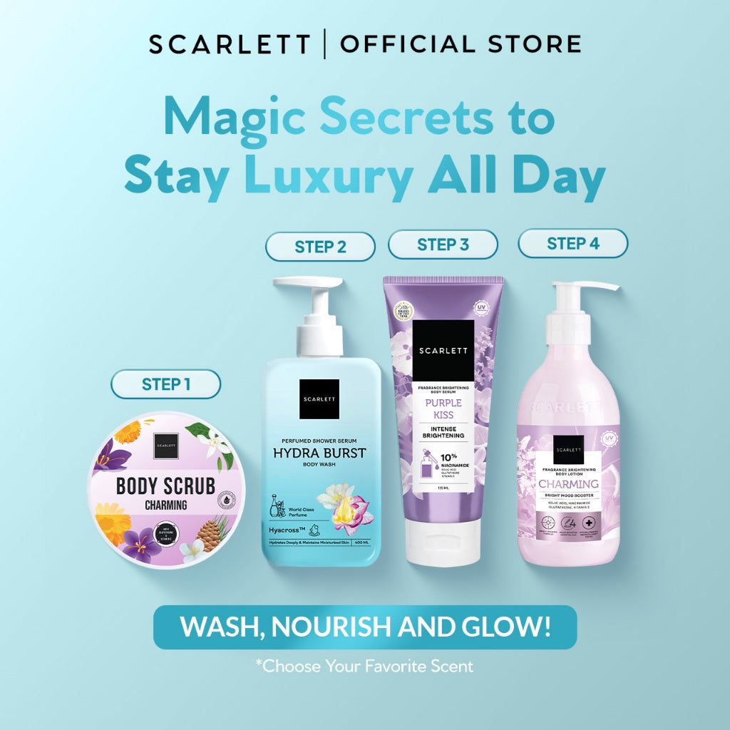 SCARLETT Perfumed Shower Serum 400ml – Hydra Burst | Hydrating Shower Gel dengan Hyacross™ | Sabun Mandi Cair Melembabkan Kulit Kering, Menjaga Kelembapan | Kulit Lembut & Kenyal dengan Wangi Parfum Mewah Kelas Dunia