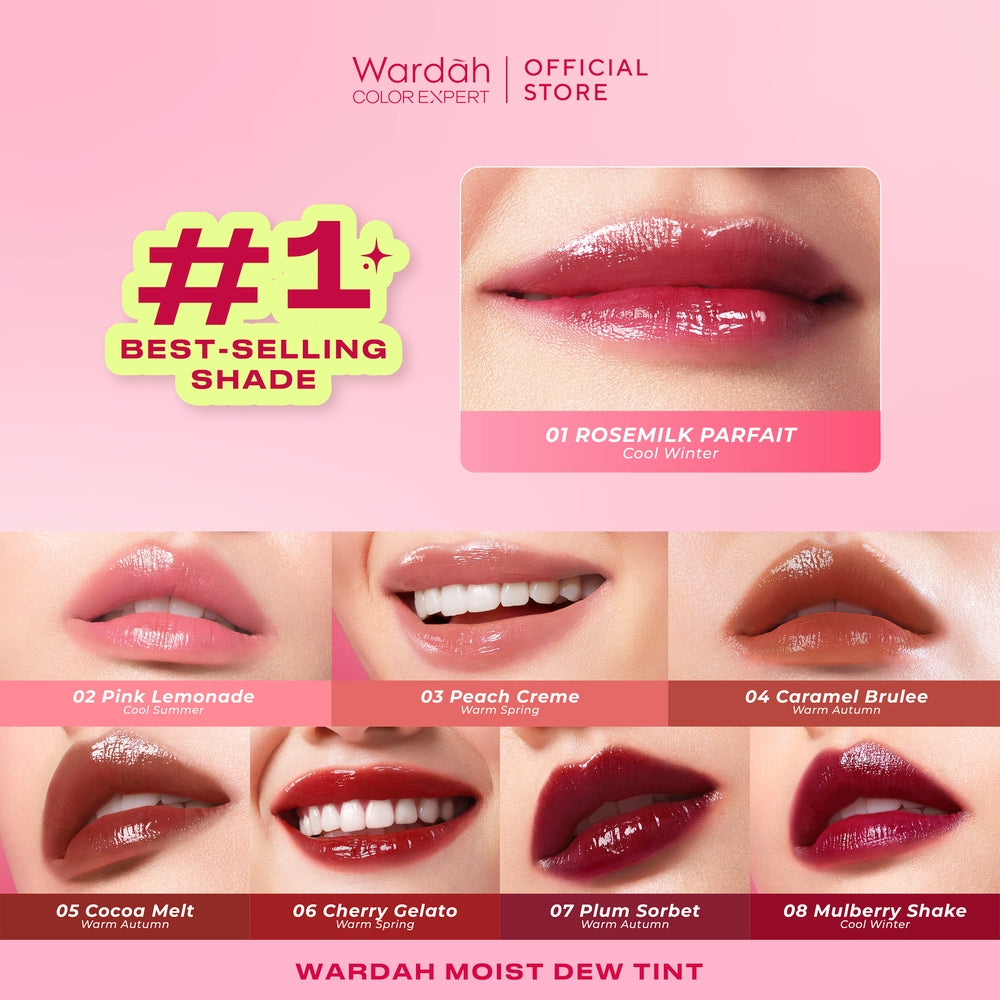 [LIP TINT ANTI PANAS DALAM] WARDAH Moist Dew Tint 3 g - Bibir Lembab - Tahan 24 Jam - Liptint Lip Stain Lipgloss Lip Matte Lipstik Lip Cream - Liptin Anak Sekolah - Glossy Longlasting Waterproof-Makeup