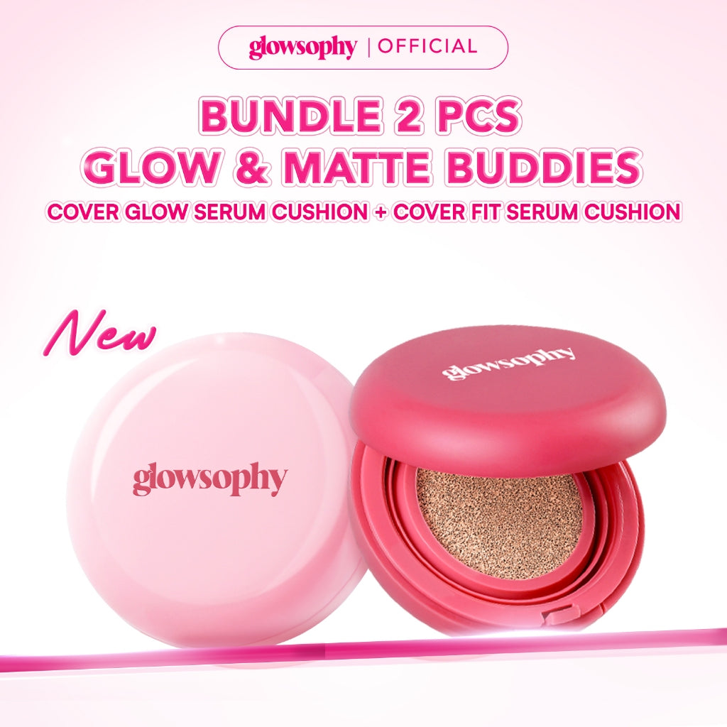 Glowsophy Bundle 2in1 Cover Duo Radiance Set Cover Glow + Cover Fit Serum Cushion Long Lasting All Day - Glow Matte Finish Cushion Ringan dengan Medium Coverage Menyamarkan Pori-Pori dan Garis Halus Cushion Kulit Asia Foundation Waterproof Make Up Setting