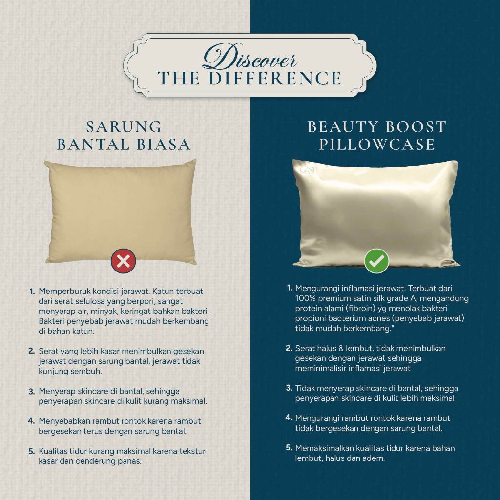 Sarung Bantal PREMIUM Satin Silk Terli Beauty (Standar Size)
