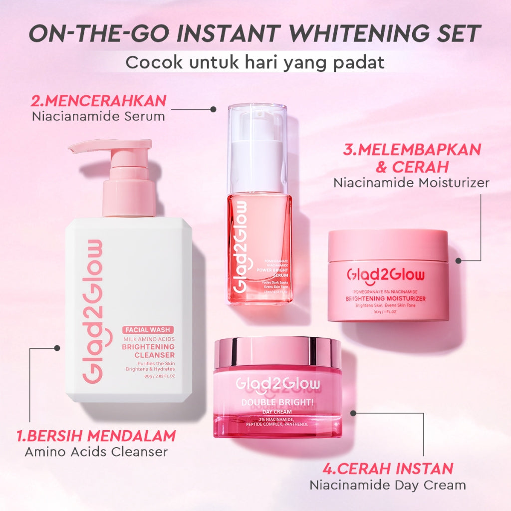 [Cocok Untuk Pemula] Glad2Glow Cerah Glowing Bundle 4in1-Brightening Moisturizer+Serum+Cleanser+toner+Peeling solution+Retinol 10%Niacinamide skincare paket pembersih perawatan kulit mencerahkan warna kulit pelembab wajah all in 1g2glow official store