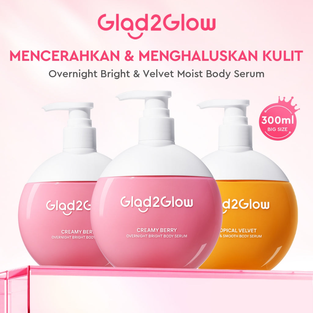 Glad2Glow Bright & Moist Body Serum Series | Body Cream Body Lotion Brighten Moist & Smooth Pemutih Badan Body Serum Glow & Peeling Menghidrasi Kulit Mencerahkan Dan Pemutih Tubuh Atasi Belang Brighty Care Whiten Handbody ohbt Lotion g2g official store