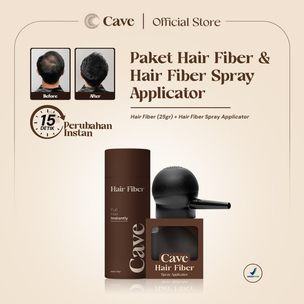 Cave Paket Hair Fiber 25 Gram & Fiber Holding Spray - Serbuk Penebal dan Pelebat Rambut Tipis Instan Penutup Kebotakan Tahan Lama