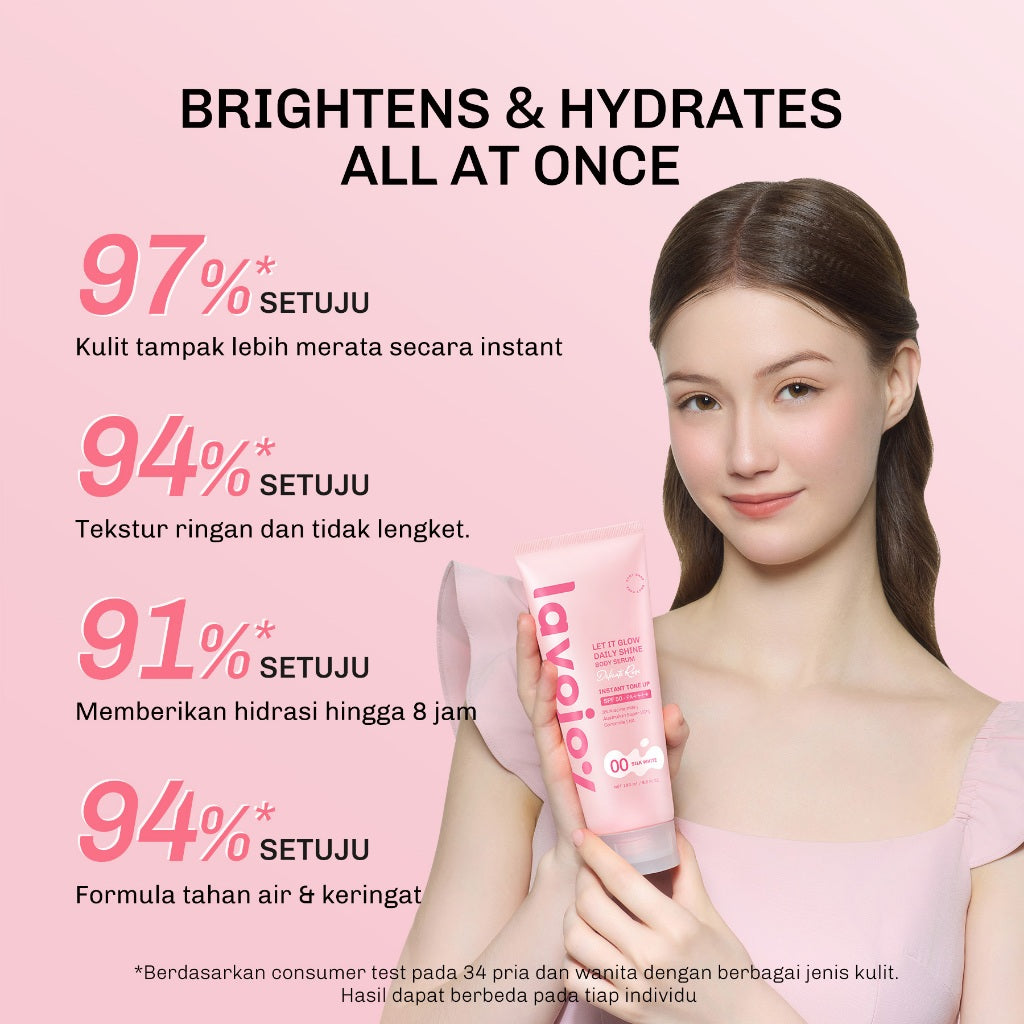 [Tone Up 00-01-02] Lavojoy Let It Glow Daily Shine Body Serum Instant Tone Up Delicate Rose with SPF 50PA++++ | Body Serum untuk Perlindungan Sinar UV | Mencerahkan Seketika & Melembapkan Kulit dengan 3% Niacinamide + Australian Super VC + Ceramide
