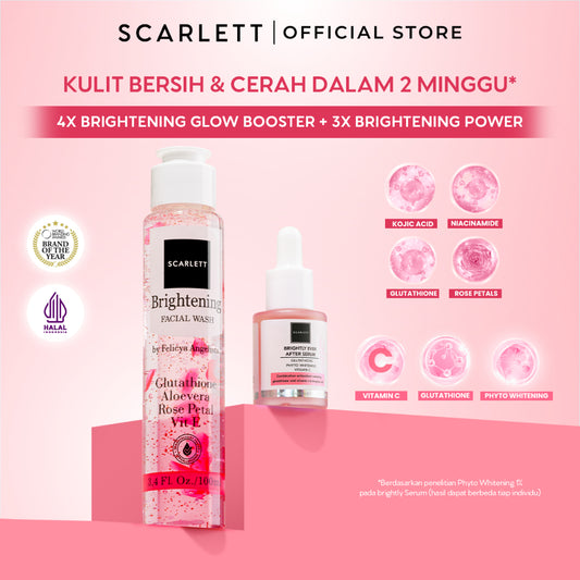 SCARLETT BUNDLE Brightening Facial Wash + Brightly Serum Sabun Cuci Muka Membantu Mencerahkan & Serum Membersihkan dan Mencerahkan Wajah dengan Niacinamide dan Kojic Acid