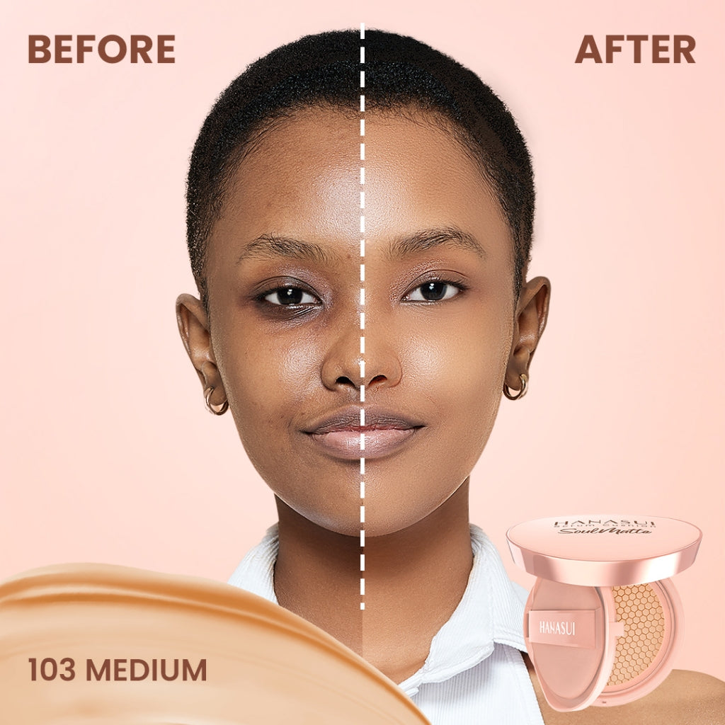 Hanasui Serum Cushion Soulmatte - Matte Finish UVA & UVB Protection Perfect Coverage Menyamarkan Pori-Pori Garis Halus Noda Wajah