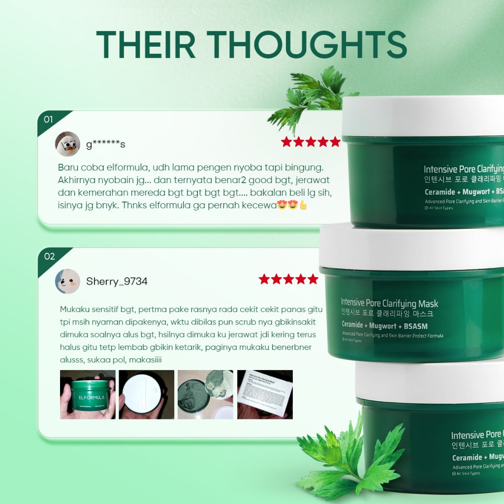 ELFORMULA Intensive Pore Clarifying Mugwort Mask - Clay Mask Mud Mask Acne Pembersih Pori-pori Pores Eksfoliasi Wash Off Masker Wajah Glowing Claymask Komedo Kulit Jerawat Sensitif