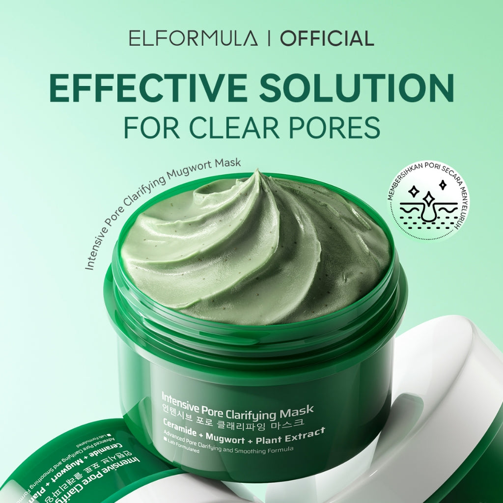 ELFORMULA Intensive Pore Clarifying Mugwort Mask - Clay Mask Mud Mask Acne Pembersih Pori-pori Pores Eksfoliasi Wash Off Masker Wajah Glowing Claymask Komedo Kulit Jerawat Sensitif