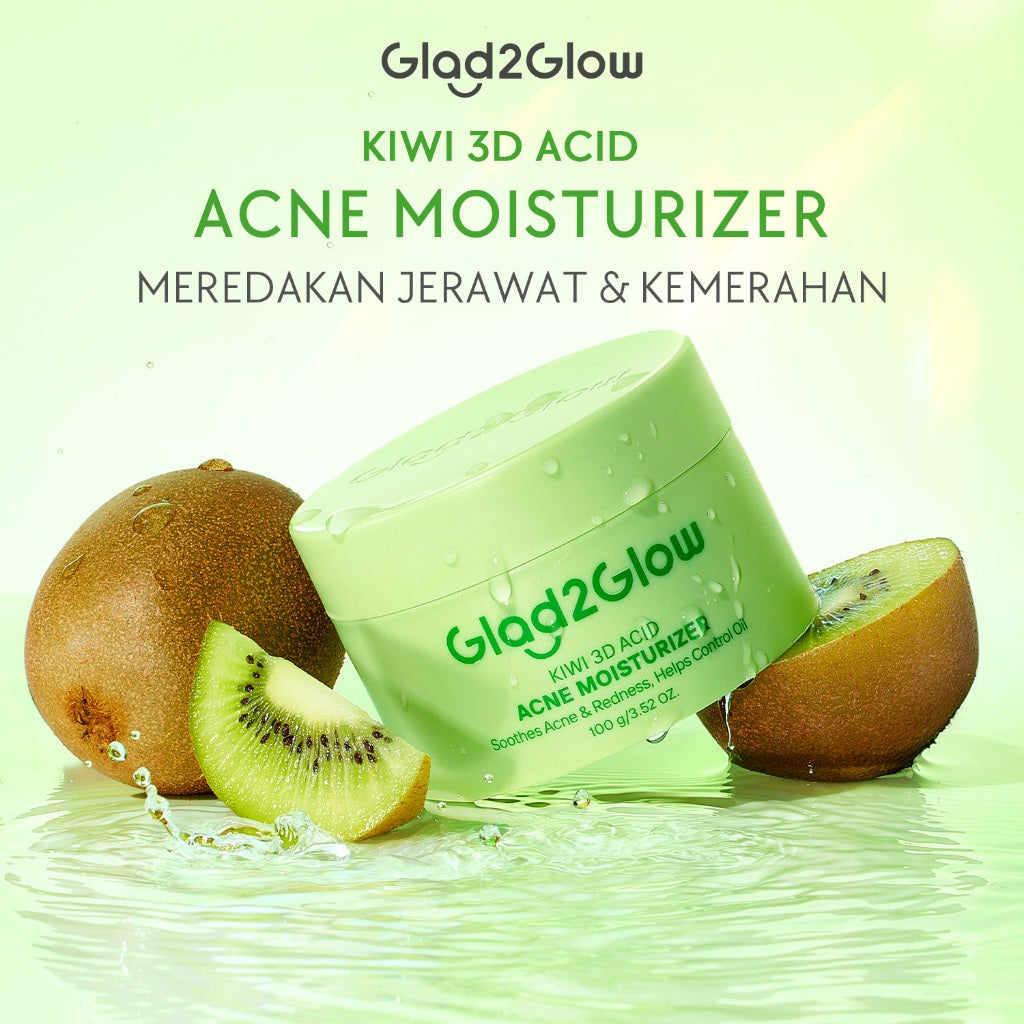 [BIG MOIST] GLAD2GLOW Kiwi 3D Acid Acne Moisturizer 100g Pelembab Wajah Jerawat Mencerahkan Pencerah Wajah&Penuaan Hilangkan Flek & Tenangkan Kulit Skincare Pelembab Esensi Wajah Perawatan Kulit Pelembab Wajah Pembersih day cream tone up g2g officialstore